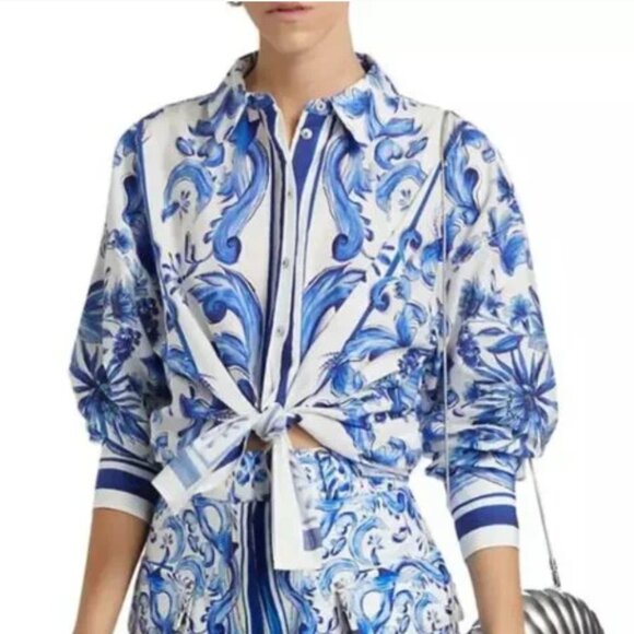 FARM Rio Blue and White Floral Button-Up Shirt - Picture 8 of 10